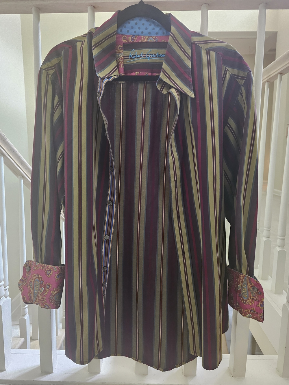 Robert Graham Men’s Multicolor Striped Button-Up Shirt - Green/Maroon